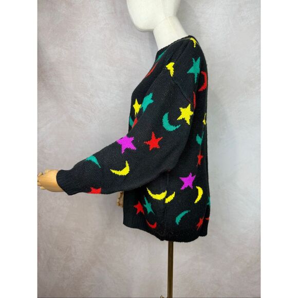 Vintage Celestial Sweater 1980s Moon Stars Size Medium - Picture 3 of 6
